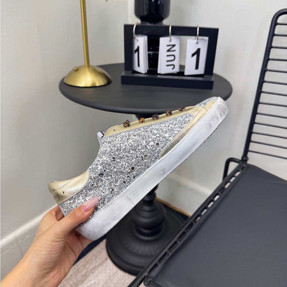 Golden Goose Silver and Gold Glitter Sneakers - Picture 7 of 8
